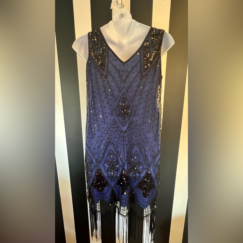 Women’s 20’s Gatsby Cocktail Sequin   Fringe Flapper Dress XXL - Picture 4 of 9